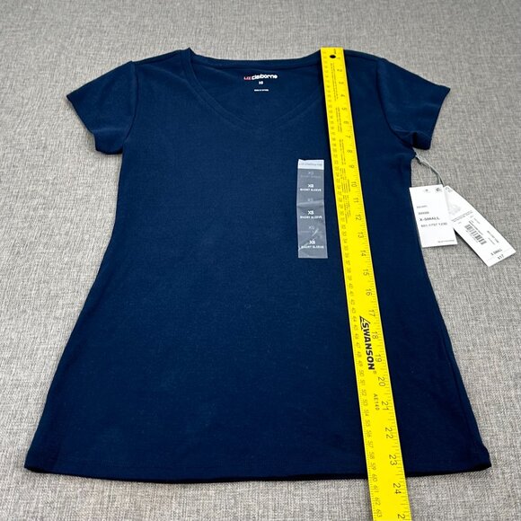 Liz Claiborne Womens Basic Navy Blue Top XS Cotton V-Neck Short Sleeve - Picture 2 of 8